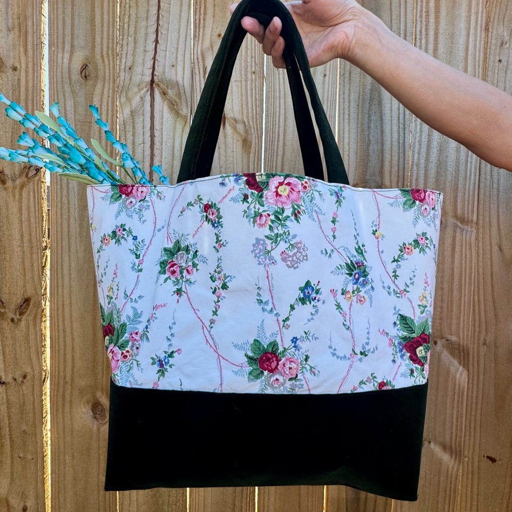 Floral Black Tote Bag